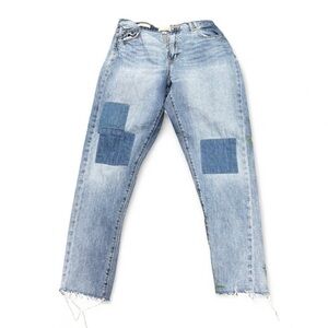Classic blue wash boyfriend denim 100% cotton boho patch details 4